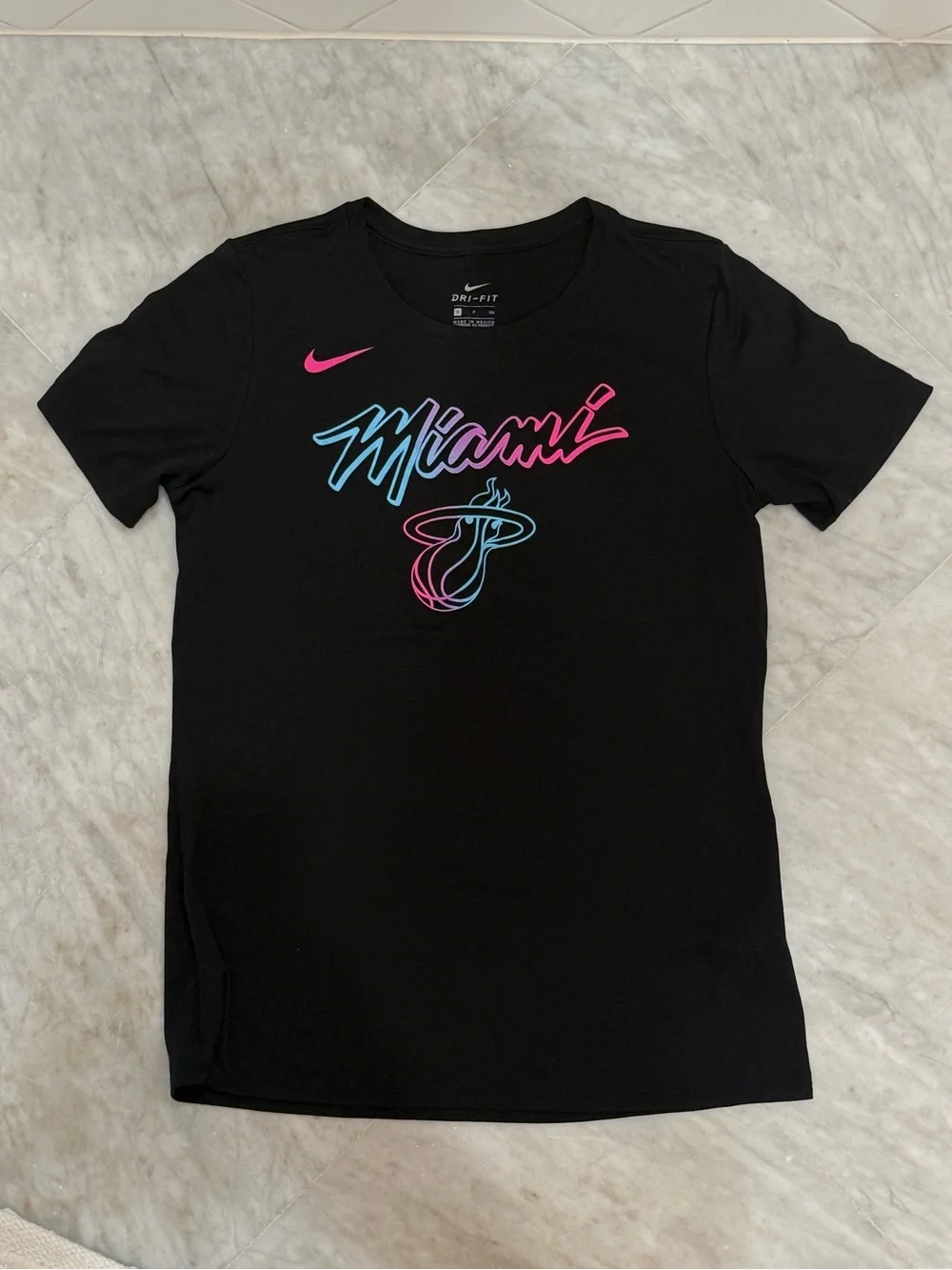 Nike Black T-Shirt with Pink & Teal Miami Heat Script